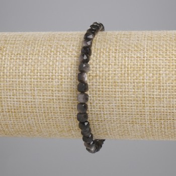 Bracelet Silver Obsidian Faceted Cube 4x4mm +-, length 18cm+- stretch