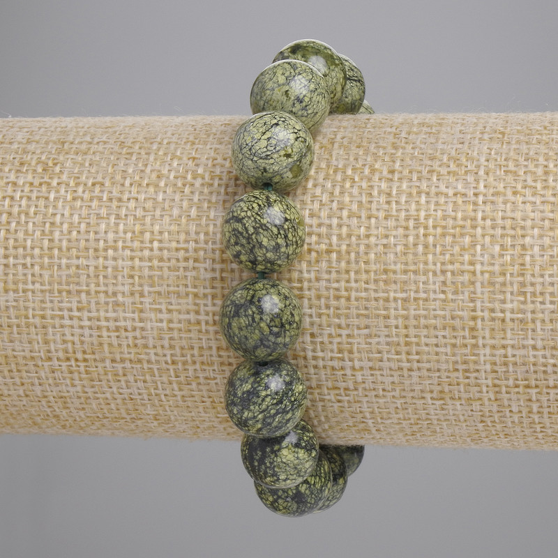 Serpentine Bracelet Smooth Bead, 12mm diameter ±, 18cm length ± stretch