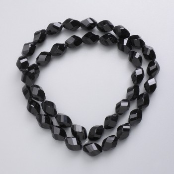 Beads Czech Crystal on beading thread, black matte, faceted diamond shape, diameter 11x7.5mm + -, length 44cm +