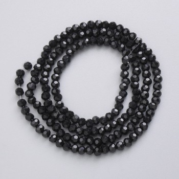 Beads Czech Crystal on thread black matte faceted ball, diameter 3mm + -, thread length 41cm +