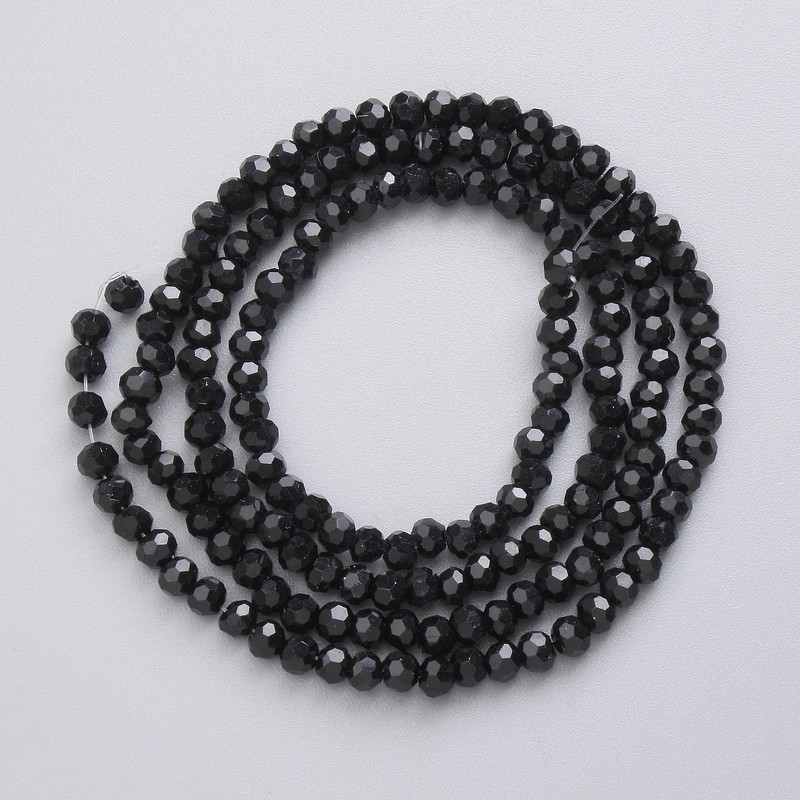 Beads Czech Crystal on thread black matte faceted ball, diameter 3mm + -, thread length 41cm +