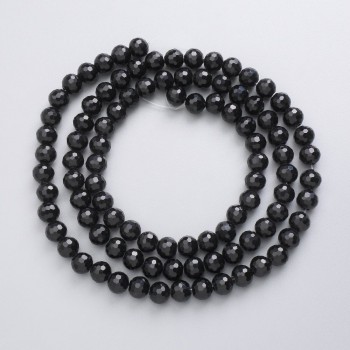 Beads Czech Crystal on thread black matte faceted ball, diameter 6mm + -, length 52cm +