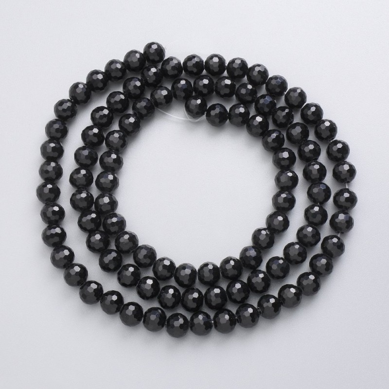 Beads Czech Crystal on thread black matte faceted ball, diameter 6mm + -, length 52cm +