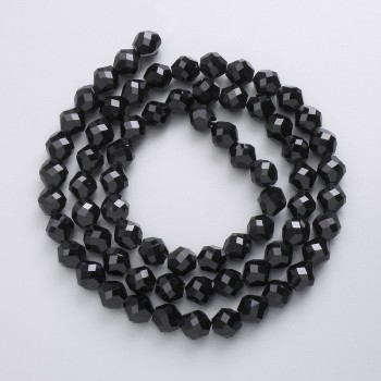 Beads Czech Crystal on Thread Black Matte Faceted Ball, 7mm diameter +-, length 49cm +