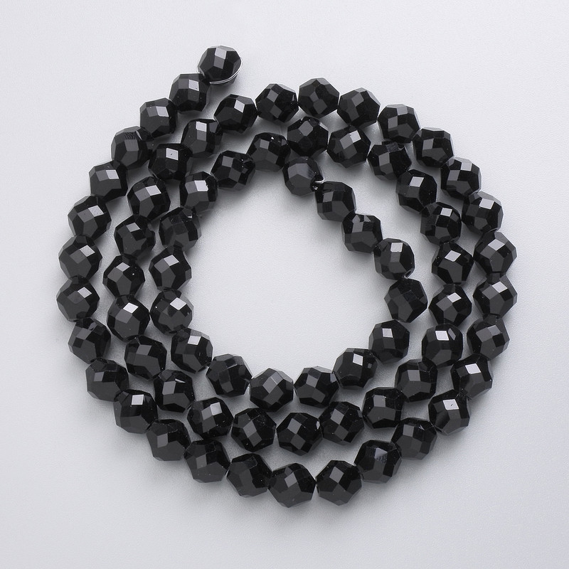Beads Czech Crystal on Thread Black Matte Faceted Ball, 7mm diameter +-, length 49cm +