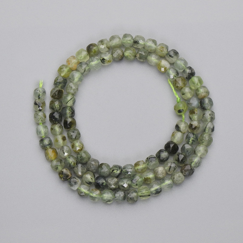 Prehnite Beads Grenaded Cubes 4x4mm ± on Thread, Length 38cm+