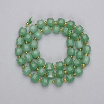  Jade Beads, Faceted Cube, Jadeite, diameter 6.5×6.5 mm, seed beads 3 mm, on a thread, length 38 cm+
