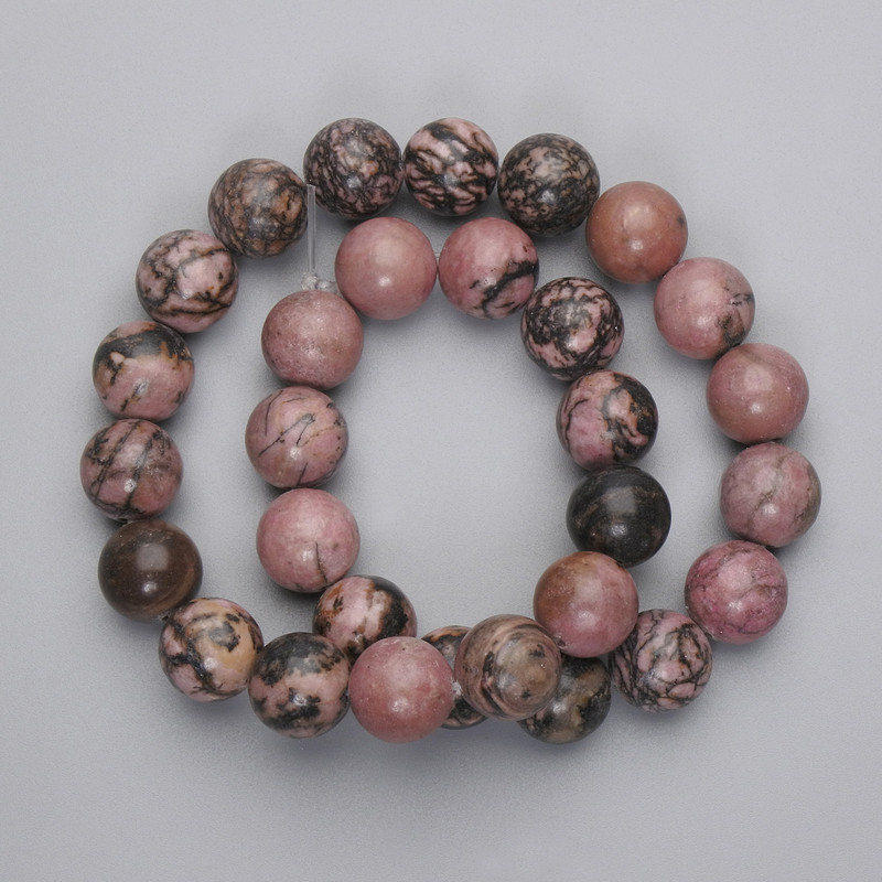Rhodonite Beads Smooth Ball 12.5 mm ± on fishing line, 37 cm length