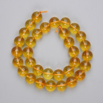 Citrine Beads - smooth round pellets, 12 mm ± diameter on thread, length 37 cm+