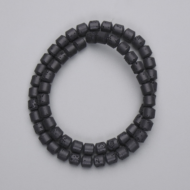 Black Volcano Lava Beads Cylinder 6x6mm ± on thread, length 38cm+