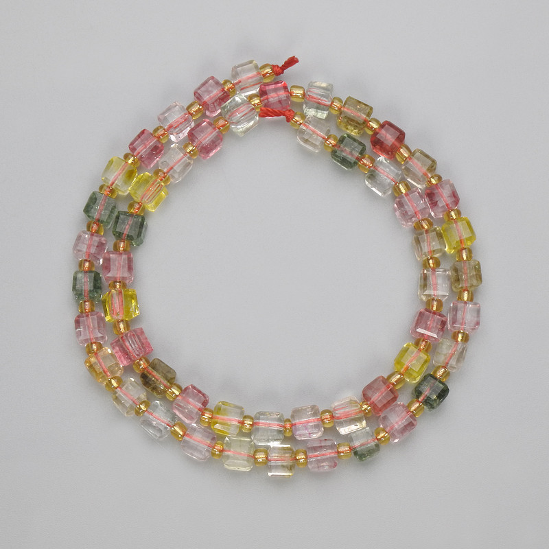 Tinted Quartz Beads, Faceted Cube Shape, 5x5mm±, 3mm± Bugle Beads, 37cm± on Thread