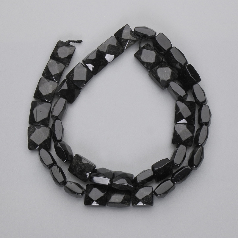 Beads Silver Obsidian Faceted Square, diameter 9-10×9-10mm±, cord length 39cm±