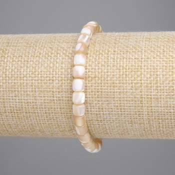 Beige Mother-of-P Pearl Cylinder Bracelet, diameter 5×5 mm, length 18 cm, stretch