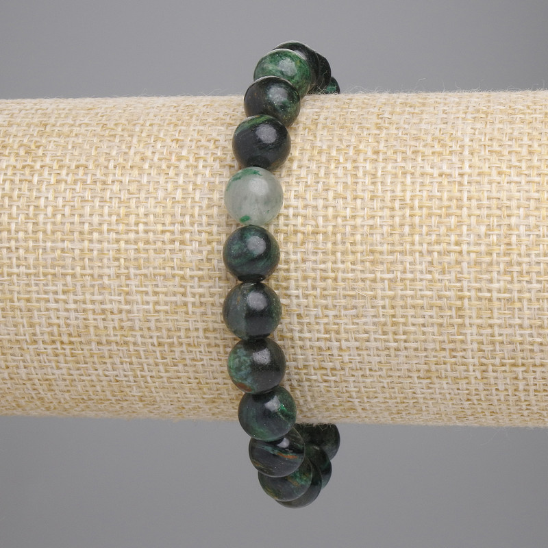 Emerald Bracelet, smooth bead, 8mm diameter, stretch length 18cm