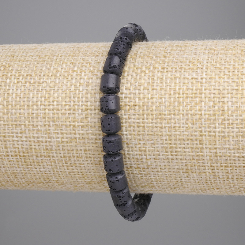Bracelet of Black Volcano Lava Cylinders, diameter 6x6mm±, length 18cm±, Stretch