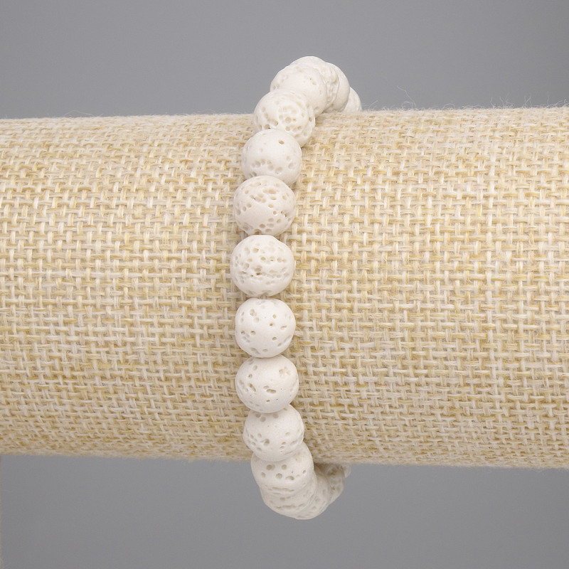 Bracelet, Beige Volcanic Lava, Bead, 8mm diameter, length 18cm, stretch