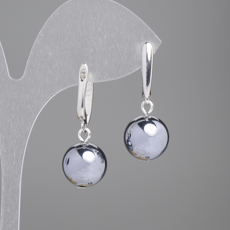 Terahertz Earrings Smooth Ball, diameter 12mm±, length 30mm±