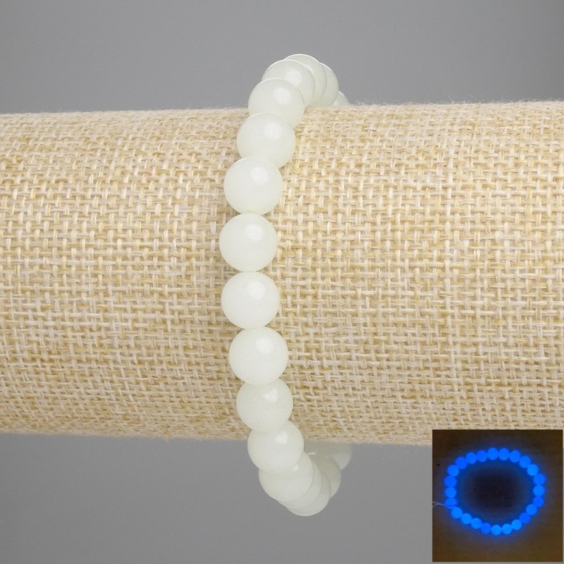 Onyx Bracelet (blue glow) smooth round beads, 8mm diameter ±, length 7.1 inches ± stretch