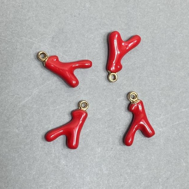 Pendant charm with red enamel, metallic gold color, diameter 20×11mm±, hole diameter 2.2mm±, packaging (4 pcs)