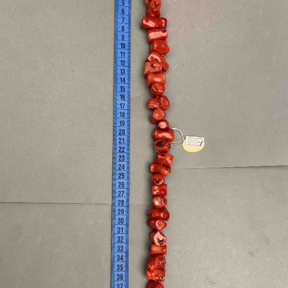 Natural Coral Beads, faceted, assorted sizes, diameter from 12x10 to 30x12 mm ± total weight 225 g, length 39 cm ± on thread