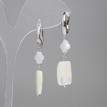 Earrings Mother-of-P pearl rectangle 15×9, 5mm± clover 7mm±, length 45mm±