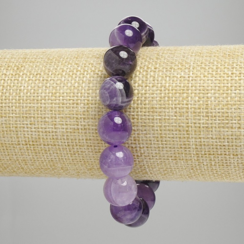 Amethyst Bead Bracelet 12mm Smooth Sphere, length 18cm, stretch