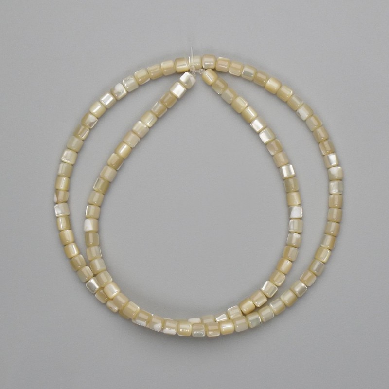 Beige mother-of-pearl cylindrical beads, 3.5x3.5 mm, 39 in (±) length on thread