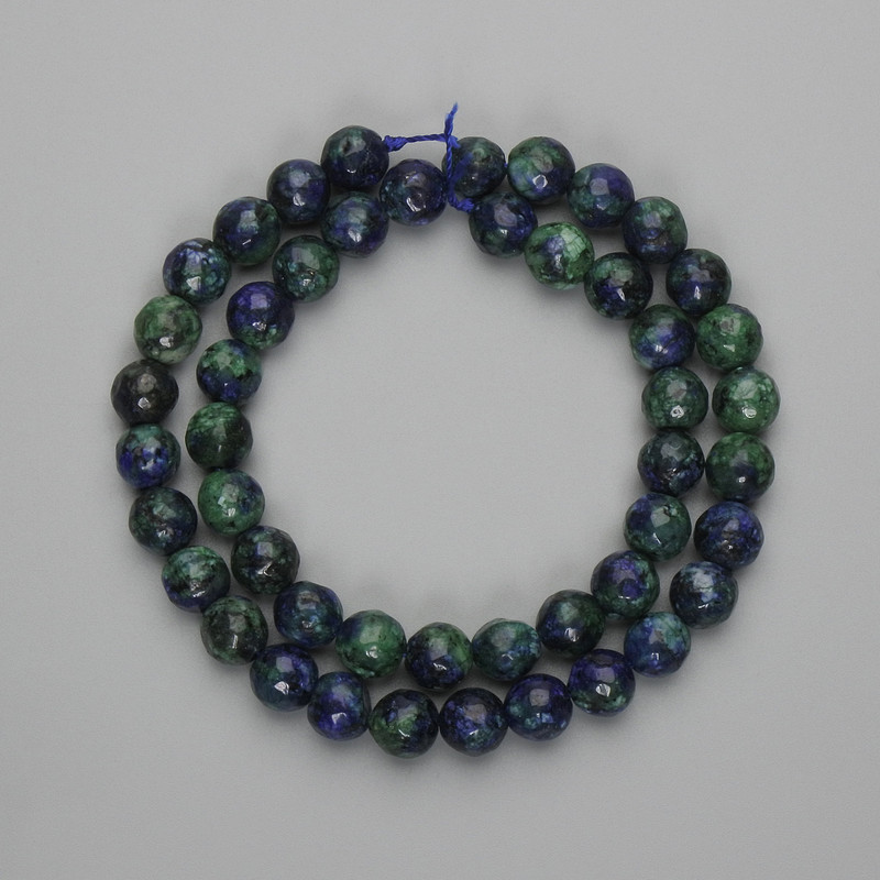 Azurite Beads Faceted Round 8mm, on String, 37cm ±