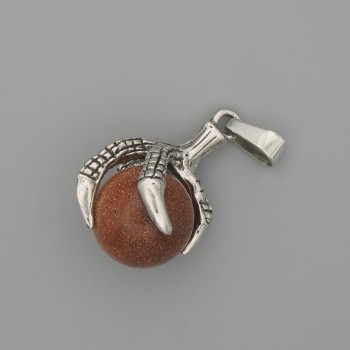 Aventurine Pendant "Paw with Ball" Gold Sand 18×37 mm+ Silver Tone Metal
