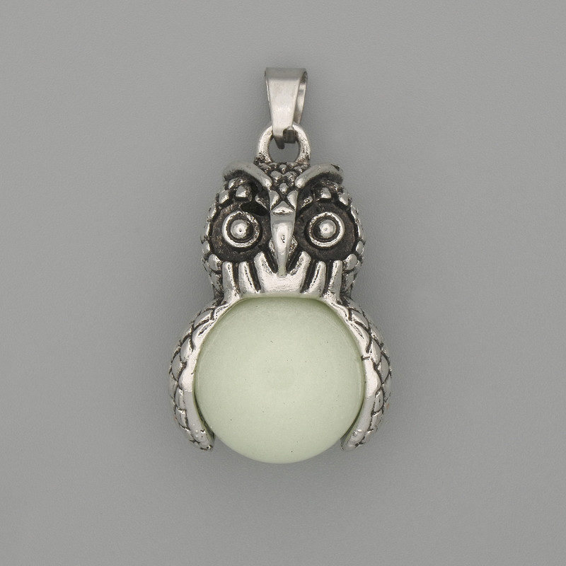 Pendant Owl Onyx Silver Metal, diameter 30x20mm ±, length 37mm ±