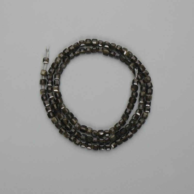 Sunstone Obsidian Faceted Cube Beads 3x3mm±, 39cm± length on thread