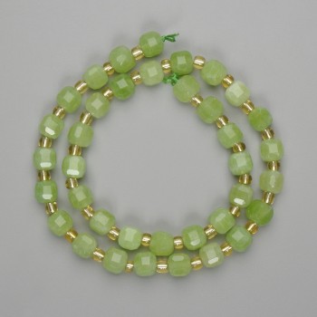 Chrysoprase Beads Faceted Cube 7x7mm+- Glass Beads 3mm+-, Length 38cm+- on Thread