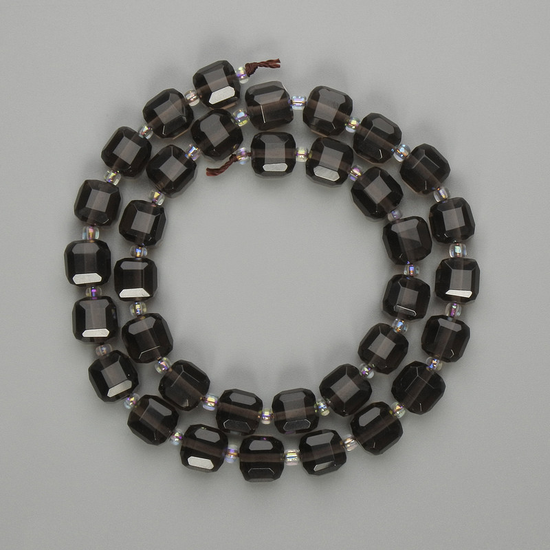 Smoky Topaz Beads Faceted Cube 8x8mm±, Seed Beads 3mm±, Thread Length 37cm±