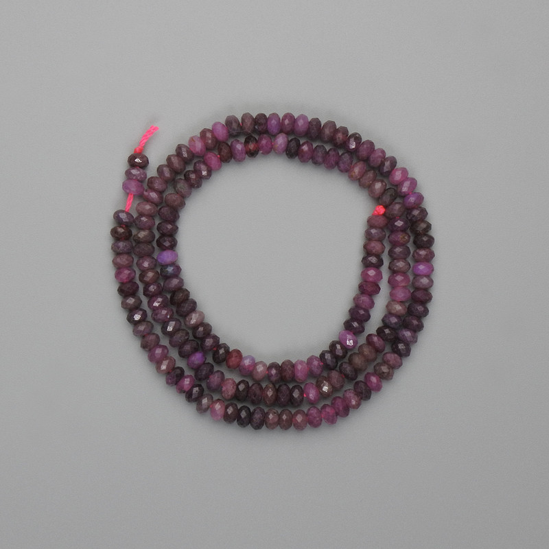 Ruby Beads Faceted Rondelle 4x2mm, 38cm length on a thread