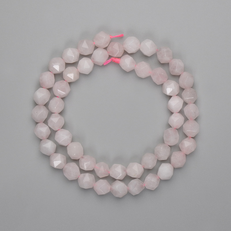 Beads Pink Quartz Faceted 8x7mm +/-, length 39cm+