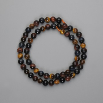 Beads Bull's Eye Tiger’s Eye Hawk’s Eye, smooth round 6mm+-, length 37cm+