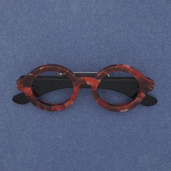 Brooch 'Glasses' Red Acrylic with Silver Metal 65x25mm+