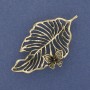 Brooch Pendant Leaf with Butterfly Gold-tone Metal 61×35mm+