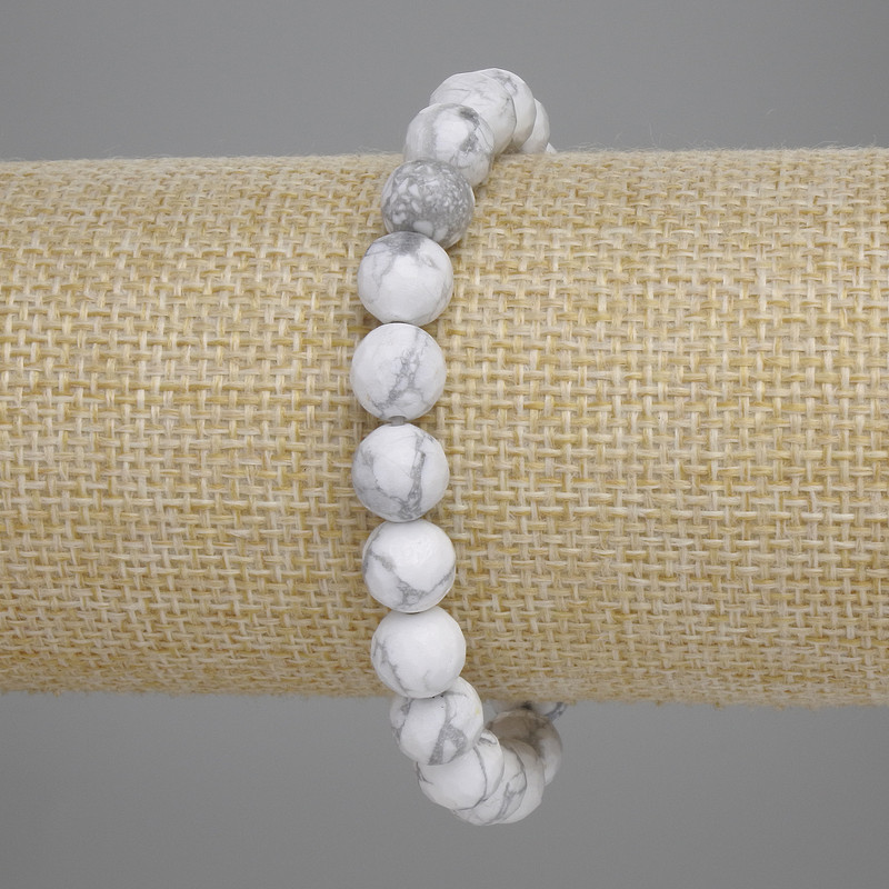 Howlite Bead Bracelet, faceted round beads, diameter 8mm±, length 18cm±, stretch