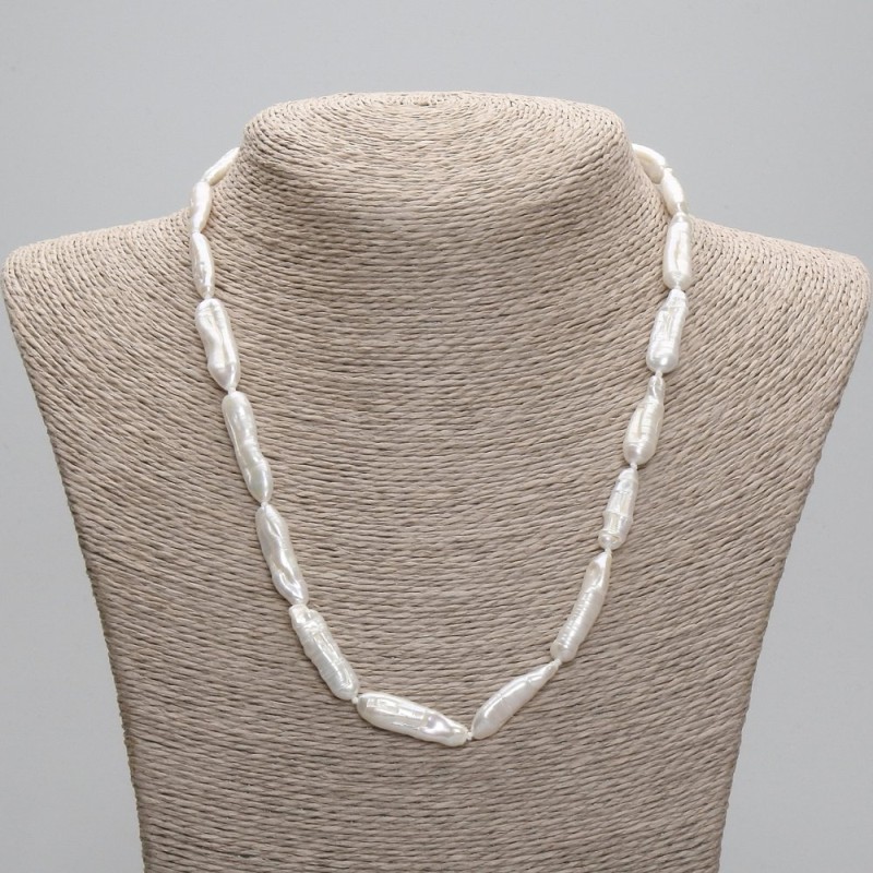 Necklace of natural baroque pearls, diameter 24-26×7 mm ±, length 45 cm ± 5 cm extender chain