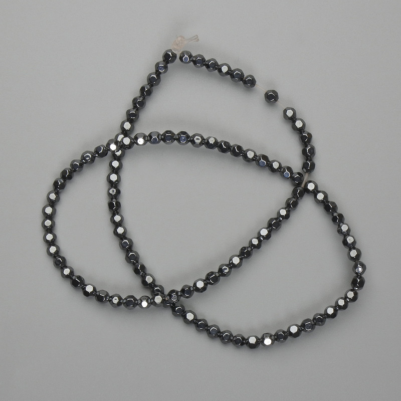 Faceted Hematite Beads 4x4 mm, on string 39 cm