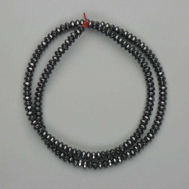 Hematite faceted rondelle beads 4x2mm, length 38cm