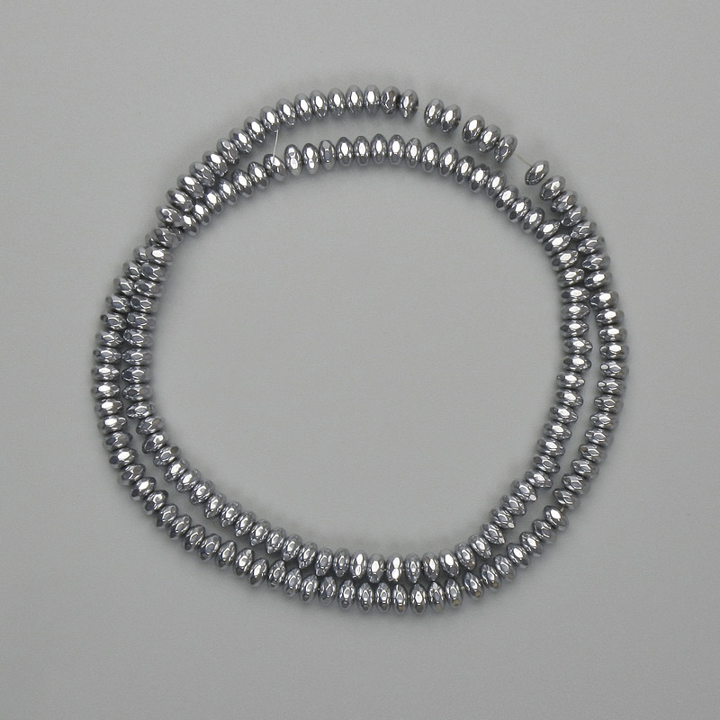 Faceted Hematite Rondelle Beads 4x2mm, silver color, 40cm length