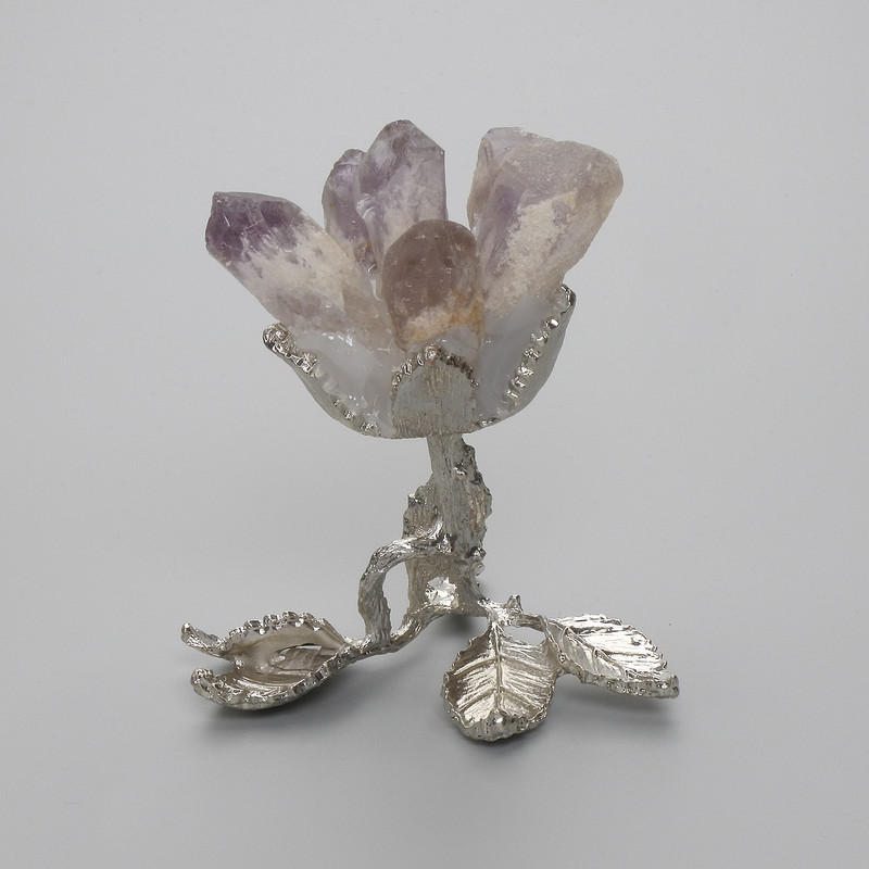 Amethyst Natural Stone on a Metal Stand, diameter 80-110×50-60mm± assorted sizes