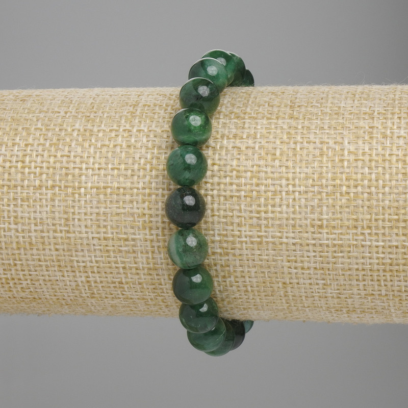 Emerald bracelet smooth bead, diameter 8mm+-, length 18cm+- stretch