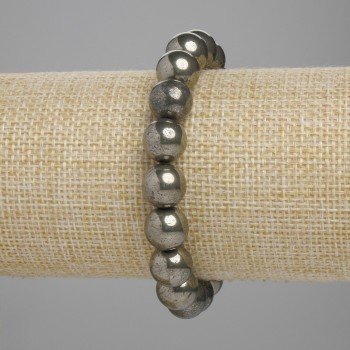 Bracelet Pyrite smooth round bead, diameter 10mm ±, length 18cm ± stretch