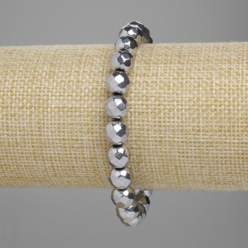 Bracelet Hematite faceted bead 8mm +- silver color, length 18cm +- stretch