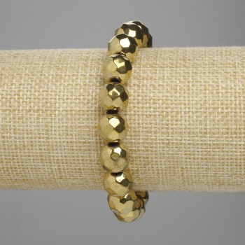 Bracelet Hematite faceted bead 10mm+- golden color, length 18cm+- stretch