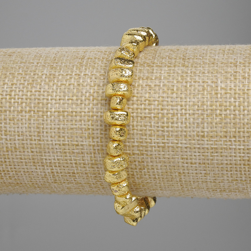 Bracelet Lava with golden metallic finish, porous tumbled beads 6.5-8.5×4-5 mm ±, length 18 cm ± stretch