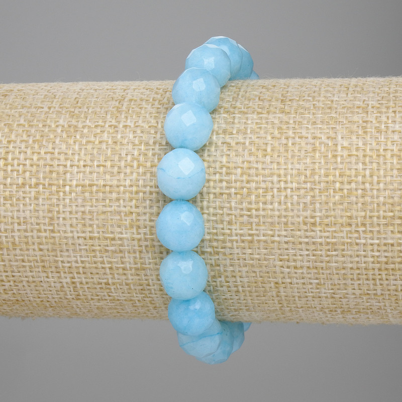 Aquamarine bracelet, faceted round bead, diameter 10mm+-, length 18cm+-, stretch